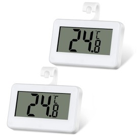 OFFCUP Fridge Thermometer Digital, 2pcs Refrigerator Thermometer, LCD Digital Waterproof Fridge Freezer Thermometer with Read LCD Display Placement Modes Hanging, Standing (White)