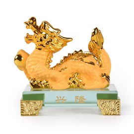 BRASSTAR Golden Resin Chinese Zodiac Dragon Statue Feng Shui Home Office Table Top Decor Figurine Gift Collection PTZY104FBA