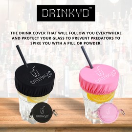 DRINKYD™ The Drink Cover for Alcohol Protection and Spiking Prevention - Washable & Reusable w/Keychain (3 Pack, Black)