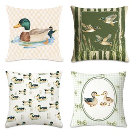 Ohmique 4 Pack Mallard Duck Pillow Cover - Mallard Duck Decor Farmhouse Rustic Hunting Pillow Cover Decor for Nursery Living Room Bedroom Sofa Cottage Home Hunting Gifts