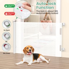 HAMOPY Retractable Baby Gate, 33" Tall, Extends up to 71" Extra Wide Baby Gate, Durable Auto-Lock Mesh Dog Gate, Pets and Child Safety Gates for Stairs, Doorways, Hallways, Indoor, Outdoor(White)