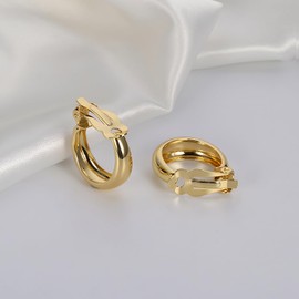 HESSAWELL Chunky Hoop Clip on Earrings for Women Gold Hoop Earrings for Women Fashion Jewelry