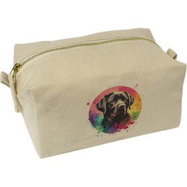 'Colourful Black Labrador Dog Portrait' Canvas Wash Bag/Makeup Case (CS00038527)