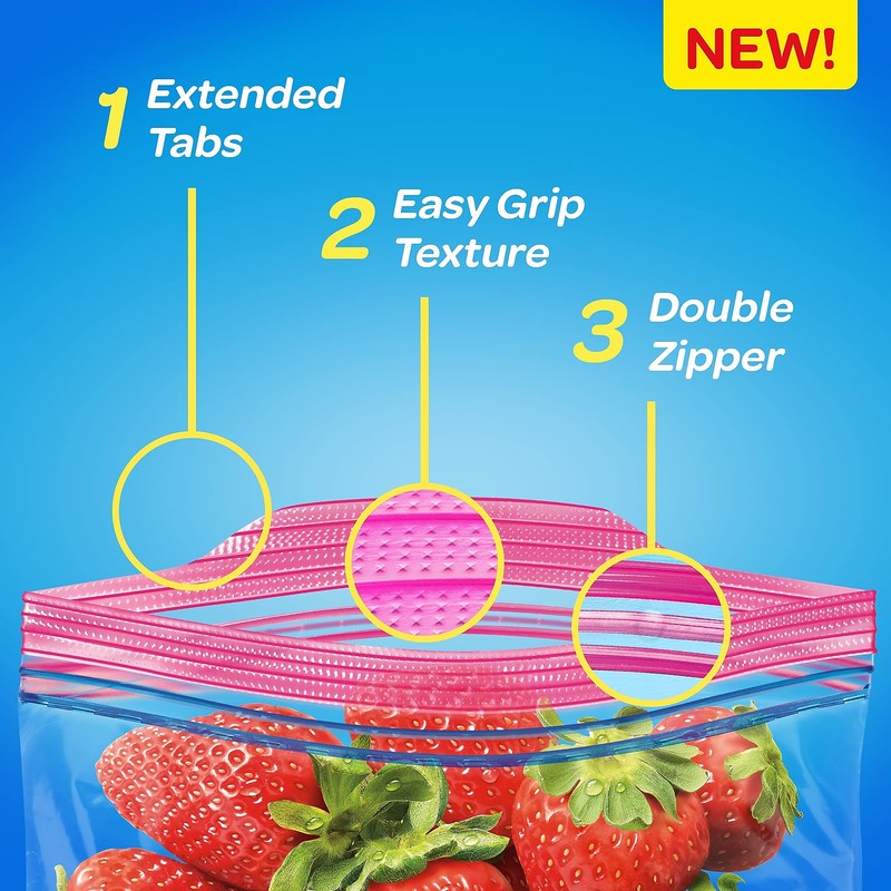 Ziploc 682257 Double Zipper Bags, Plastic, 1gal, 1.75mil, Clear w/Write-On