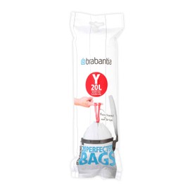 Brabantia PerfectFit Trash Bags (Size Y / 5.3 Gallon) High Quality Thick Plastic Trash Can Liners with Tie Tape Drawstring Handles (20 Bags)