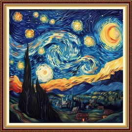 Funchey - Kit de punto de cruz estampado, patrón de punto de cruz para adultos, principiantes, kit de bordado, artes y manualidades, 11 CT&Van Gogh, cielo estrellado, 18 x 18 pulgadas