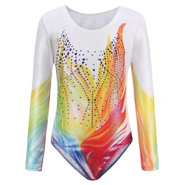 SEAUR - Girls' Sleeveless Children's Gymnastics Leotard Dance Clothing Ballet Yoga Dress Classic Jersey Gymnastics for Small Children 4-13 Years, Coloured flame (long sleeve)