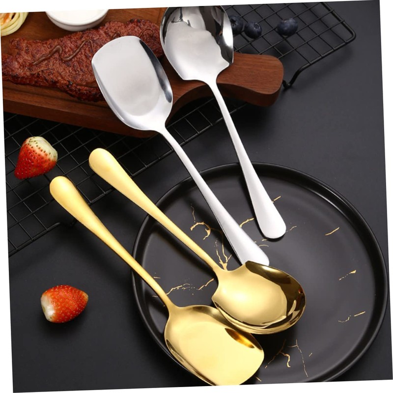 CIYODO 2pcs Male Spoon Gold Utensils Big Spoon Restaurant Serving