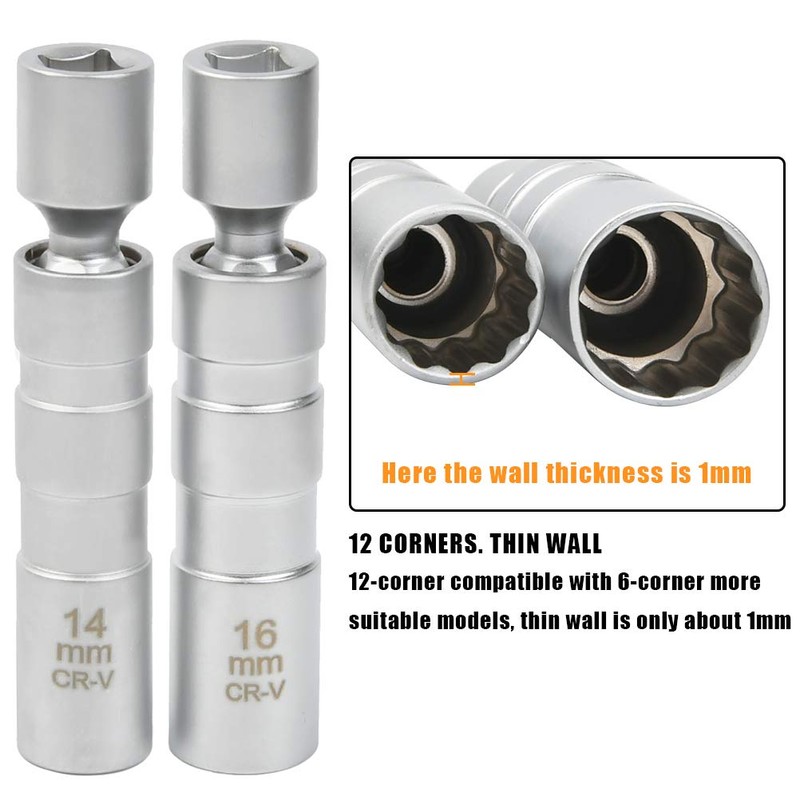FOCCTS 2 pieces universal flexible spark plug wrench, 16 mm