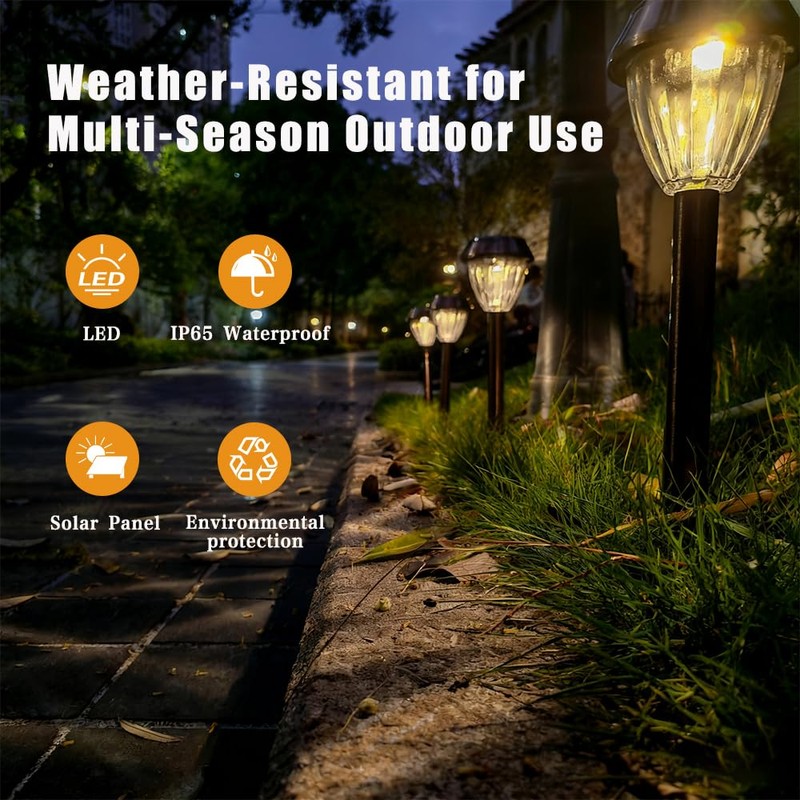 Vintage Solar Lights Outdoor, Glass & Metal Solar Pathway Lights