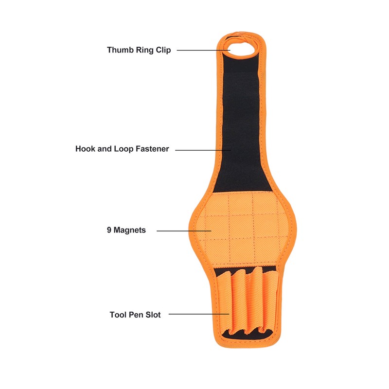 Wrist Magnet Tool Belt Orange 9 Magnets Wrap Around Magnetic