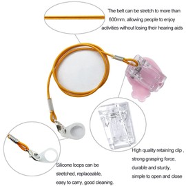 Hearing aid Clips otoclip to Prevent Loss for Children Adults, Anti-Lost Hearing aid Lanyard Protector BTE Clip Holder Rope with Silicone Loops and PU Carry case (Strawberry, Two Ear)
