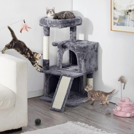 YAHEETECH 36in Cat Tree Cat Tower Play House Climber Stand Furniture with Scratching Post, Plush Perch, Dangling Ball, Two Condo and Ramp, Suit for Kittens, Cats and Pet