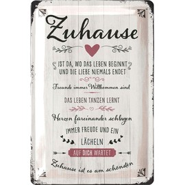 LANOLU Retro Tin Sign – Home is it the Most Beautiful – Housewarming Gift – Metal Signs Family Rules Wooden Sign Look – Signs with Sayings, 20 x 30 cm