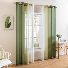MIULEE Set of 2 Voile Curtains, Two-Tone Curtains with Eyelets, Transparent Curtains, Window Curtains, Translucent, for Bedroom, 140 x 225 cm, Olive Green