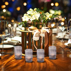 Serene Spaces Living Set of 4 Short Smoke Grey Ribbed Glass Votive Holder, Perfect for Weddings and Home Décor, Measures 3.75" Tall and 2.25" Diameter