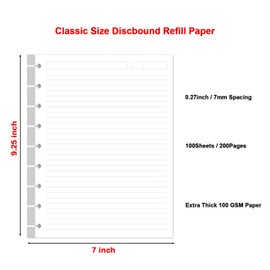 9 Disc Lined Refills for Happy Planner, Classic Size Discbound Lined Refill Paper, Loose-leaf Discbound Inserts, 100Sheets / 200Pages, 100gsm Paper, 7x9.25 Inch