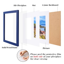 PSLXZXK 8x10 Picture Frame Made of Solid Wood Photo Frame with Shatter Resistant Plexiglass, Display Pictures 5x7 with Mat or 8 x 10 Without Mat For Tabletop Display or Wall Mount, Dark Blue 1 Pack