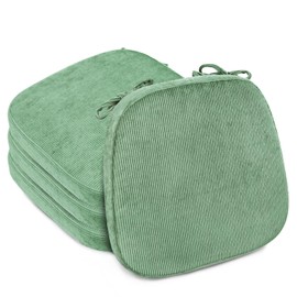 Glyzia 2.5" Thick Chair Cushions for Dining Chair, Corduroy Foam Kitchen Chair Pads, U Shaped Indoor Seat Cushions with Ties & Non-Slip Backing, Removable Washable Cover, 17''x16.5'', Set of 4, Green