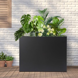 QUEMARQUE Metal Planter Box Rectangular - 36x10x28In Steel Outdoor Large Planter Modern Privacy Planters All-Weather Use with Detachable Shelf for Patio/Porch
