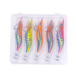 FOLANDO 5PCS Fishing Lure Set, Luminous Squid Jig Shrimp Lure Artificial Baits Kit Sea Fishing Lures for Sea Fish