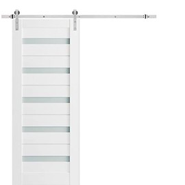 SARTODOORS Sturdy Barn Door Frosted Glass with Hardware | Quadro 4445 White Silk | Sample of Door Color