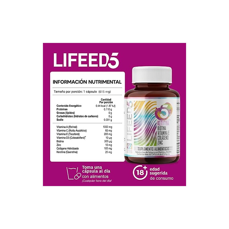 Lifeed Keratina Biotina Colageno Hidrolizado Puro Vitamina Zinc Suministro Días