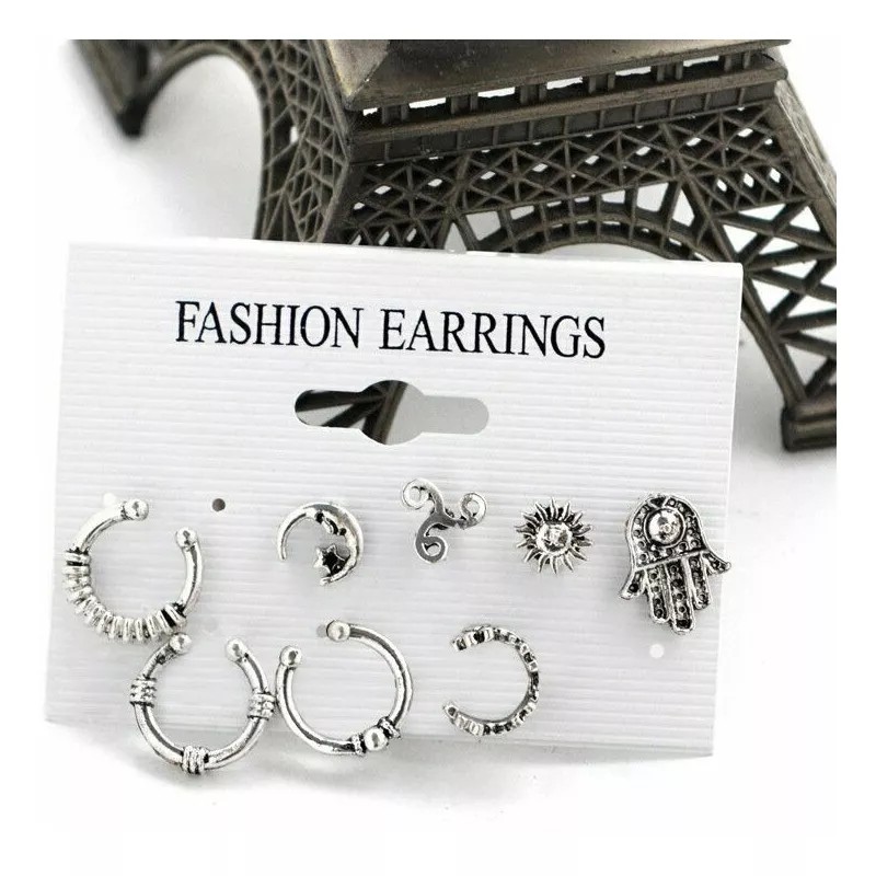 Patry Aretes Juego 8 Pza Bohemio Sol Luna Joyería Mano
