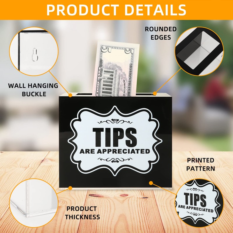 CiaoHER Acrylic Tip Collection Jar Donation Suggestion Box for Money