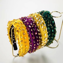 Lady Headband Crystal Knotted Hair Accessories Girls Hairband No Slip Fashion Cute Headband Lady Gift (Yellow)