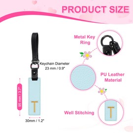 PATIKIL PU Leather Initial Tags for Women Cute Alphabet Keychain Letter Key Fob for Bag Backpack Handbag Purse Car Keys, Sky Blue (Letter T)