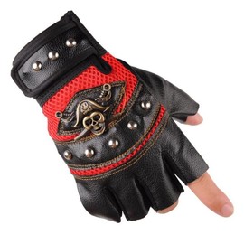 ENJHIKE Men's Outdoor Anti-Skid Riding Half Finger Gloves in Spring and Autumn Season, Breathable and Wear-Resistant Motorcycle, Bicycle, Student PU Gloves (Red)