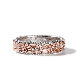 Jeulia Floral Ring Band Sterling Silver Two Tone Leaf Carved Vintage Unique Hollow Flower Rose Gold Jewelry Engagement Wedding Bridal Sets Stackable Anniversary Promise with Gift Box (Floral, 6)