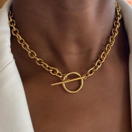 Frodete Chunky Toggle Necklace Toggle Bar Clasp Necklaces for Women Trendy Gold Silver Cuban Link Chain Choker Chunky Statement Necklaces Jewelry Gifts (gold)