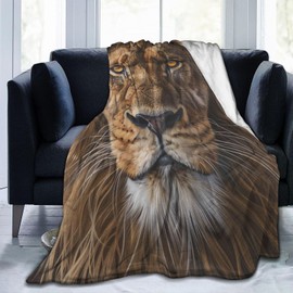 ainori for Majestic Lion Portrait Plush Flannel Throw Blanket - Ultra Soft, Warm, Comfy & Lightweight - Cozy, Fuzzy, Anti-Pilling Fabric - Ideal for Couch, Bedroom, Travel 50in×60in