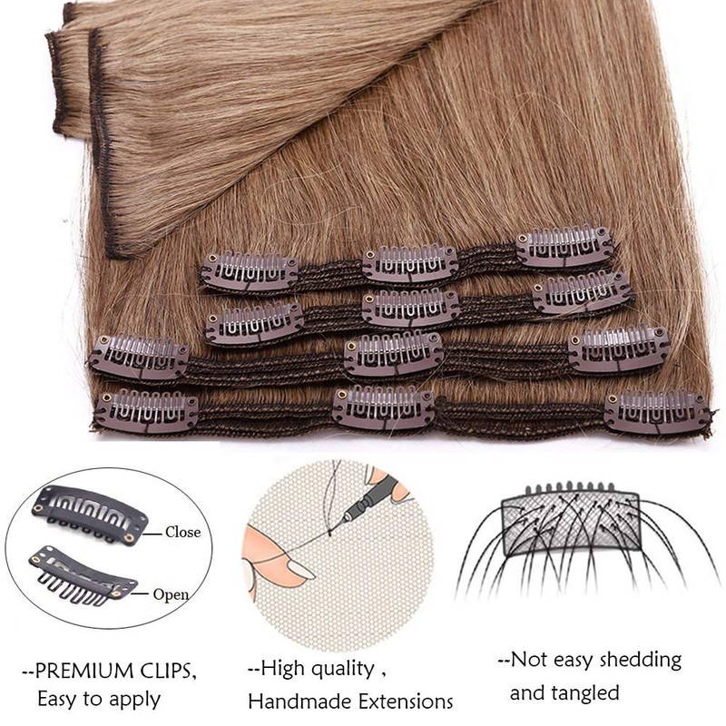 Clip-In Real Hair Extensions, Double Weft 8-Piece Set, Remy Hair