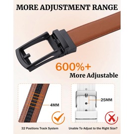 AWAYTR Boys Ratchet Belt for Kids - Black and Brown Leather Belts for Dress Pants Uniform Jeans (Black Buckle-Brown, Fit Waist: 27"-32" (Rec 11-14yrs))