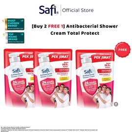 Safi (Buy2Free1) Safi Antibacterial Shower Cream Total Protect (850g)| Kills 99.9% Germs | Vitamin E | Natural Sakura Extract