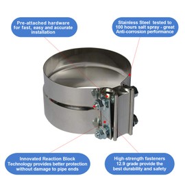 Roadformer 5 inch Exhaust Clamp - Lap Joint Exhaust Band Clamps Preformed Stainless Steel