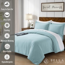Bella Coterie Luxury Bamboo Viscose King Size Duvet Cover Set | 100% Organically Grown | Corner Ties | Ultra Soft | Cooling | Two Pillow Shams | 106 x 94 | No Insert [Coastal Blue]