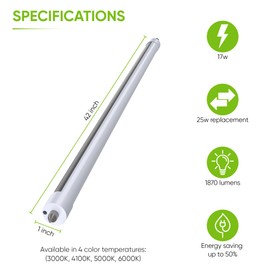 NYLL (Pack of 2 42 in. T6 Single Pin (FA8) Type A Plug & Play LED Tube, Daylight (6000K) Direct Replacement for 25W F42T6/D (Without Rewiring or Modification) Ballast Required!