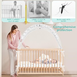 Crib Tent - Crib Net to Keep Baby in, Stop Baby from Climbing Out of Crib, Pop Up Crib Tent with Durable Breathable Net Double Zipper Strong Rods Installation Convenience (Gray Stars & Moons, Large)