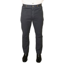 Historical Emporium Men's High Waist Edgar Striped Cotton Work Trousers, Victorian Western Pants with Suspender Buttons 40 Gray