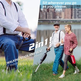 STEP2GOLD Ta-Da Chair Series 2- Portable Walking Stick, Cane with Seat, Foldable Chair, Hiking Stick, for Camping, Hiking, Lightweight Aluminum, Easy Carry, Anti-Slip (36.2"/Black)