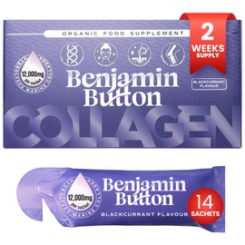 Benjamin Button 12,000mg Marine Collagen Liquid Shots| Hydrolyzed Marine Collagen Peptides w/Hyaluronic Acid & Vitamin C for Skin, Hair & Joints | Berry Black Currant Flavor, 14 Servings 30ml