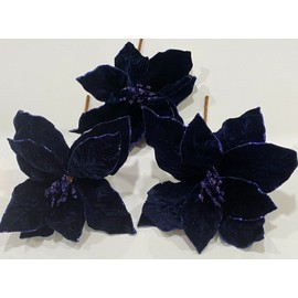 HOBBY LOBBY NEW 9" DARK BLUE VELVET POINSETTIA CHRISTMAS PICK FLORAL WREATH HOME DECOR X 3