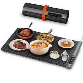 Nwise Warming Mat for Food, Upgrade Graphene Full Surface Rapid Heating, Electric Warming Tray with 6 Temperature Settings and Timing Function, Portable Food Warmers for Parties Buffet, Black