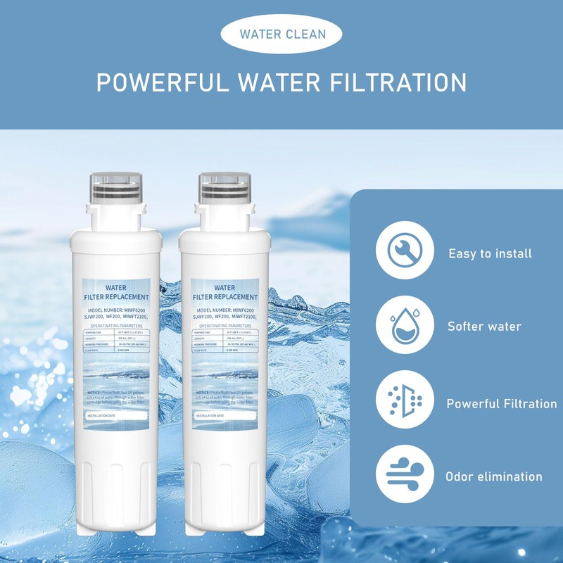 MIWF6200 Twist-in Water Filter Cartridge, Compatible with Midea MRS26D5AST, MF-2008-R2,