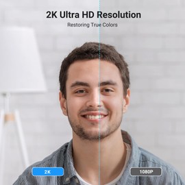 UGREEN Webcam 2K 30FPS Full HD, Cámara Web con Micrófono Dual, Campo de Vista de 80°, Enfoque Automático, Corrección Automática Luz, Plug & Play, Cámara para Transmisión, Conferencias, Llamadas, Zoom