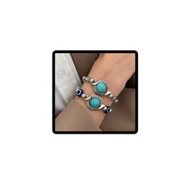 SINLOV Vintage 2Pcs Turquoise Bracelet Turtle Eyes Bracelets Dainty Hand Chain Jewelry Adjustable for Women